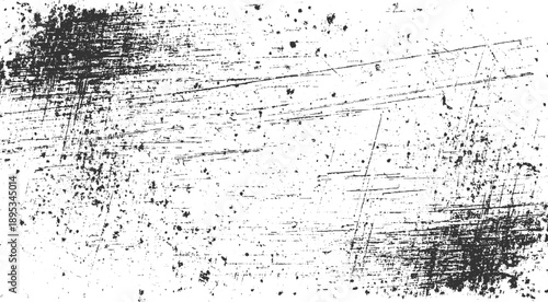 Black ink splatters and scratches on a white distressed textured background grunge mark