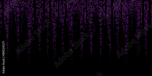 A cascade of purple digital code falling against a black background