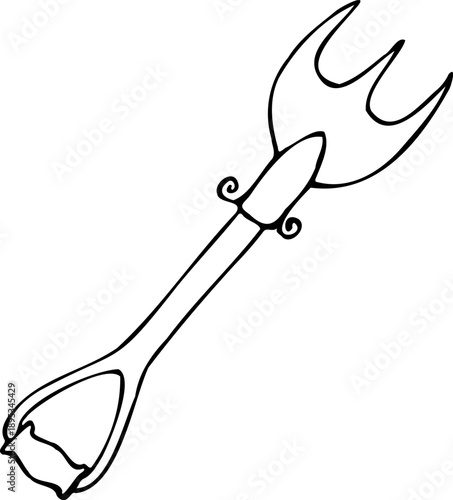 Vector line illustration of a hand drawn vector rake isolated on a white background.