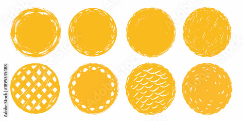A collection of six textured oval shaped yellow graphic elements