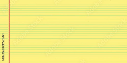 A close up view of yellow lined notebook paper with a red margin