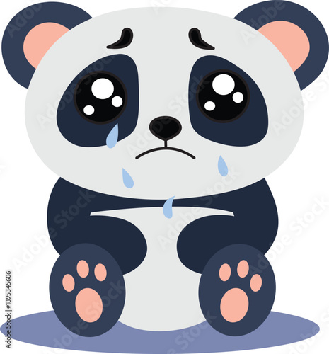 Adorable Crying Baby Panda Character Feeling Sad and Lonely