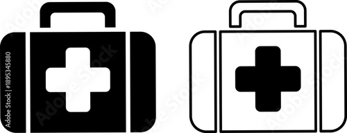 Professional medical bag icons for healthcare, emergency first aid, and clinical science services