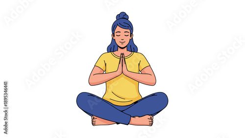 Woman meditating in lotus pose for mental health and wellness.