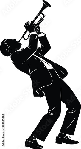 Black Silhouette Of A Man Playing A Trumpet With Dynamic Pose musician jazz