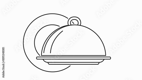 Restaurant cloche icon line art, food service delivery symbol.