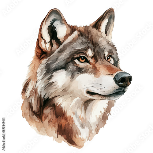 Wolf, detailed watercolor painting, isolated on a white background.