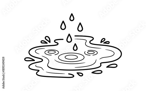 Cartoon puddle with raindrops falling into it