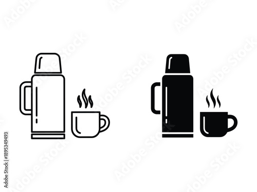 Icon Set of Thermos Flask and Coffee Cup