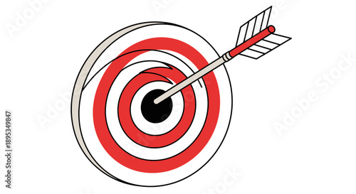 Arrow hitting the center of a red and white target board illustration.