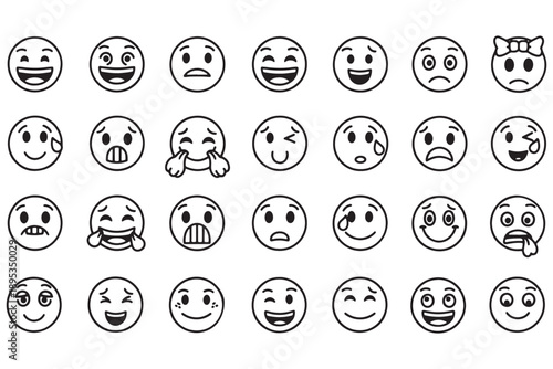 A collection of various emoticon faces on a white background