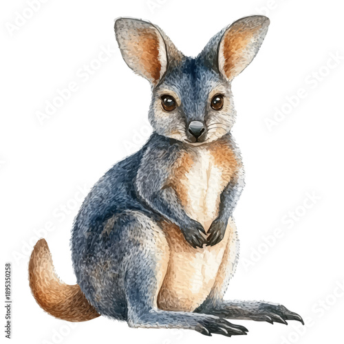 watercolor painting of Wallaby graphic, isolated on a white background.