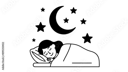 Minimalist line art illustration of a woman sleeping peacefully.