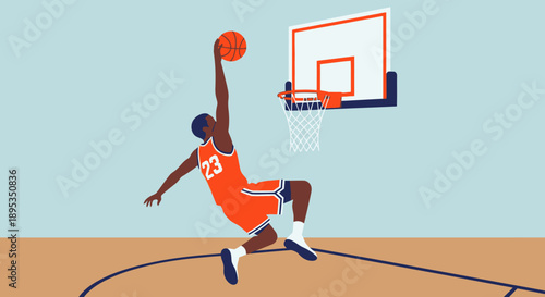 Basketball player in mid-air dunking on an outdoor court with a crowd-pleasing slam