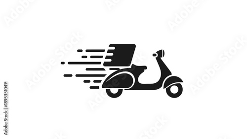 Fast delivery service icon with scooter and cargo box, express shipping concept.