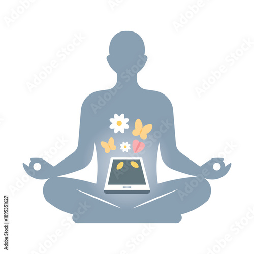 Vector Illustration of Digital Detox and Mindfulness Meditation  Person Escaping Information Overload
