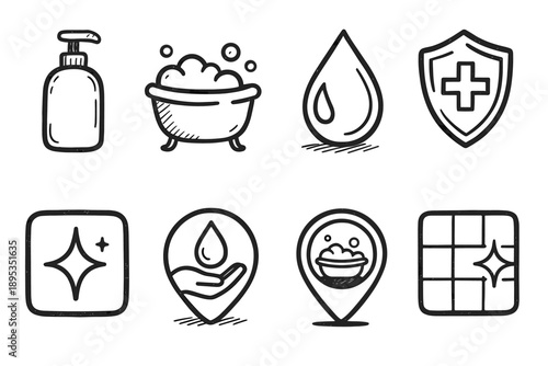 Hygiene, sanitation linear icon set. Cleanliness, health safety line icons collection
