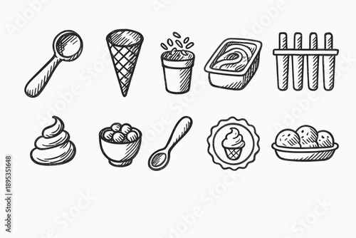 Ice cream, dessert outline icon set. Sweet treats sketch icons collection