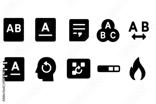 Language learning solid icon set. Education, communication symbols in bold style