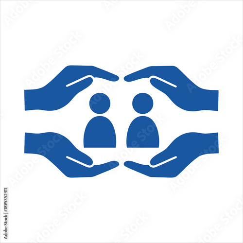 Hands protecting two people a symbol of care safety and security