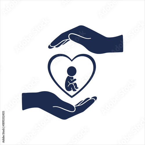 Protecting new life Hands cradling a heart with a fetal silhouette inside