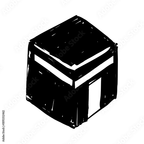 Holy Kaaba in Mecca hand drawn doodle illustration. Simple Qibla cube sketch for Hajj, Umrah, and Ramadan religious concept. Handcrafted Islamic landmark isolated.
