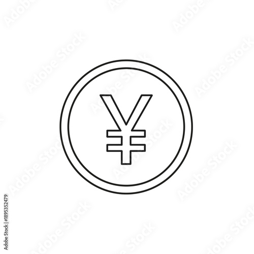 Outline of a Japanese Yen coin with the symbol inside, representing Japanese currency and finance, on a plain white background