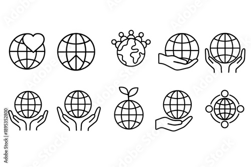 Environment, sustainability outline icon set. Global ecology, conservation symbols collection.