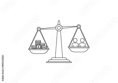 Balance Scale Weighing Money Versus People Illustrating Economic Value and Social Contribution Concepts