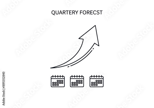 Modern quarterly forecast graphic with upward trending arrow and calendar icons representing business growth and planning