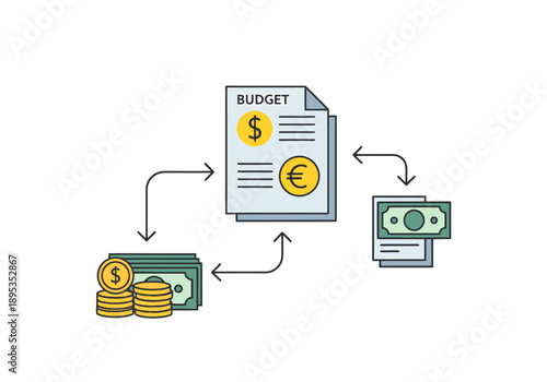 Financial Planning Budget Management Flow Chart Showing Income Expenses and Savings for Economic Growth and Investment Opportunities