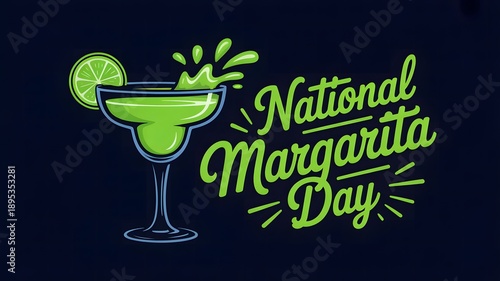 Stylish National Margarita Day Cocktail Illustration Featuring Lime Garnish Ideal For Bar Advertising, Drink Menus, Event Flyers, And Festive Branding