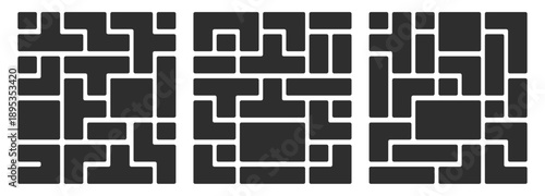 Modern grid layout with geometric shapes and bold frames for creative photo collages, presentations, and digital design templates with modular structure.