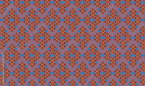 African Geometric Tribal Pattern in Teal and Dark Blue with Diamond Shapes