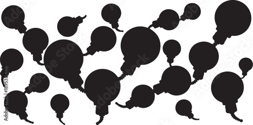Black Balloons Floating in Air on White Background Silhouette