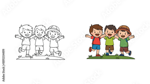 Kids Playing Soccer Vector Illustration