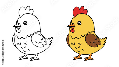 Charming Chicken and Chick Illustration
