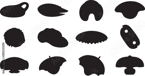 Various kitchen knives in black silhouettes on white background