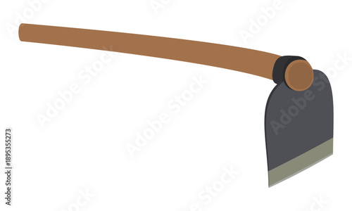 Agricultural hoe tool with wooden handle isolated on white background