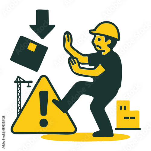 Construction site hazard sign with falling object risk