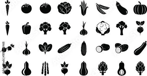 Collection of various vegetable silhouettes for design