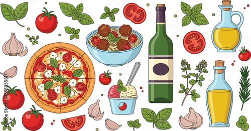 Delicious Italian food ingredients and dishes