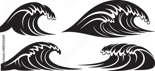 Black and white wave graphics in different crashing styles