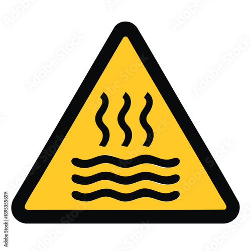 Warning hot liquids danger sign with waves and steam