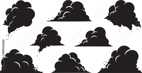 Collection of black cloud silhouettes on white background
