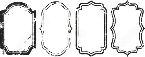 Set of vintage black grunge frames with distressed and ornate edges for decorative design