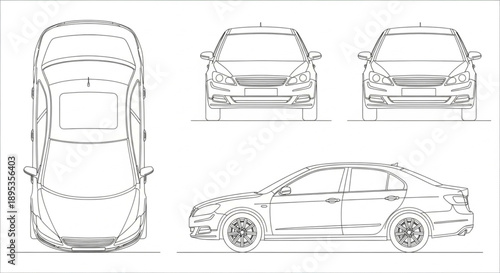 Car Blueprint Design Technical Drawing Vehicle Schematics.