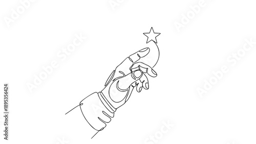 Astronaut Glove Reaching Star Space Exploration Line Art Icon