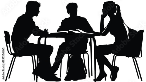 Students learning together silhouette, group study and collaborative education vector illustration
