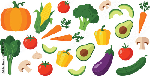 Vibrant colorful vegetables and fruits for healthy eating and nutrition